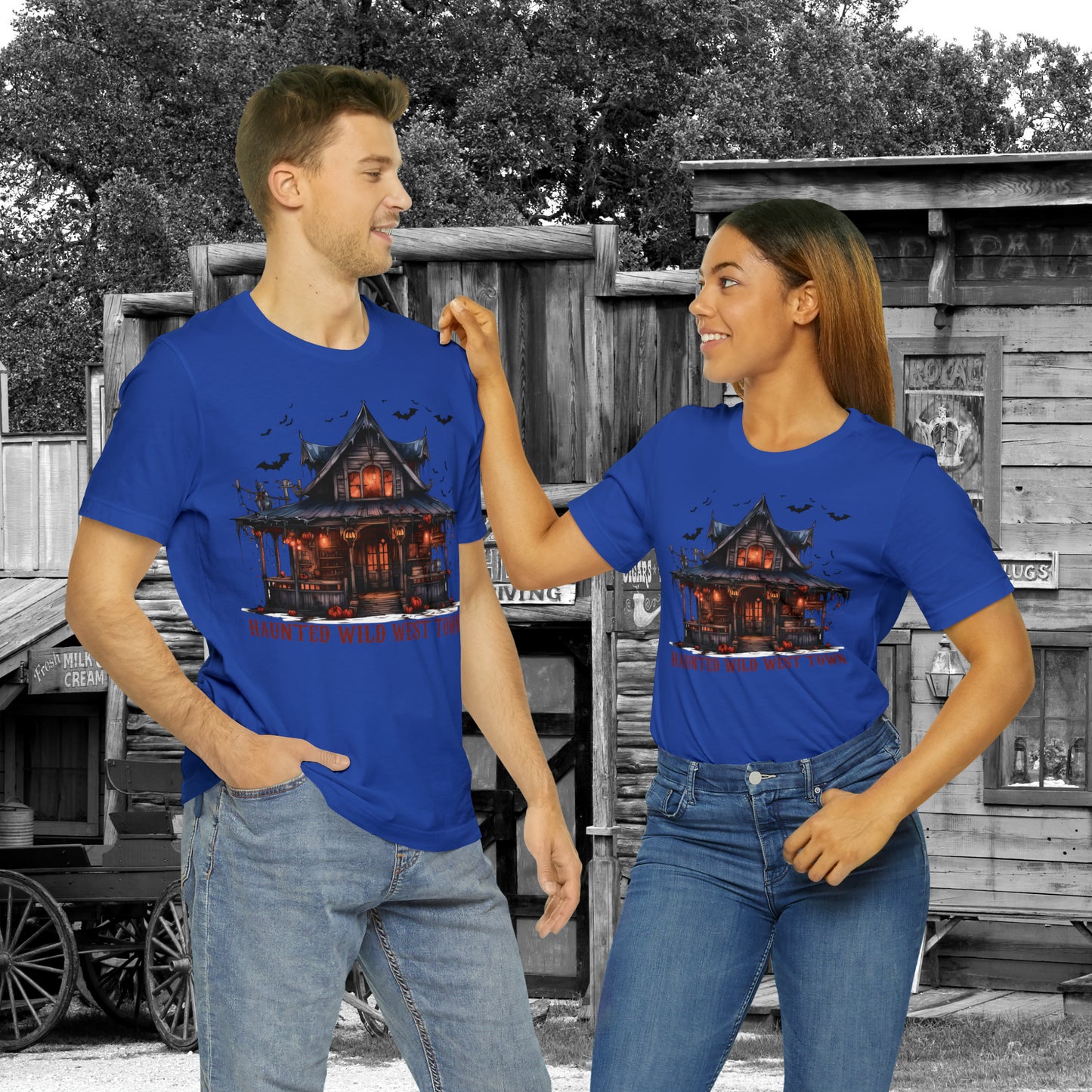 Haunted Wild West Town Halloween Western Unisex Jersey Short Sleeve Tee Gifts for Him Gifts For Her