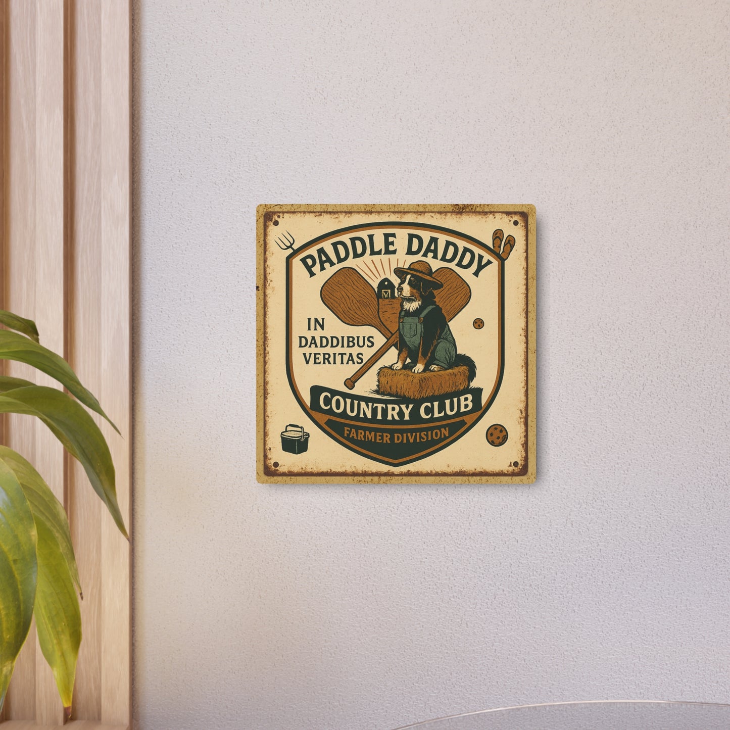 Farmer Division Metal Sign Rustic Barn Decor, Funny Farmhouse Wall Art, Paddle Daddy Country Club Gift for Farmers Tractor Lovers