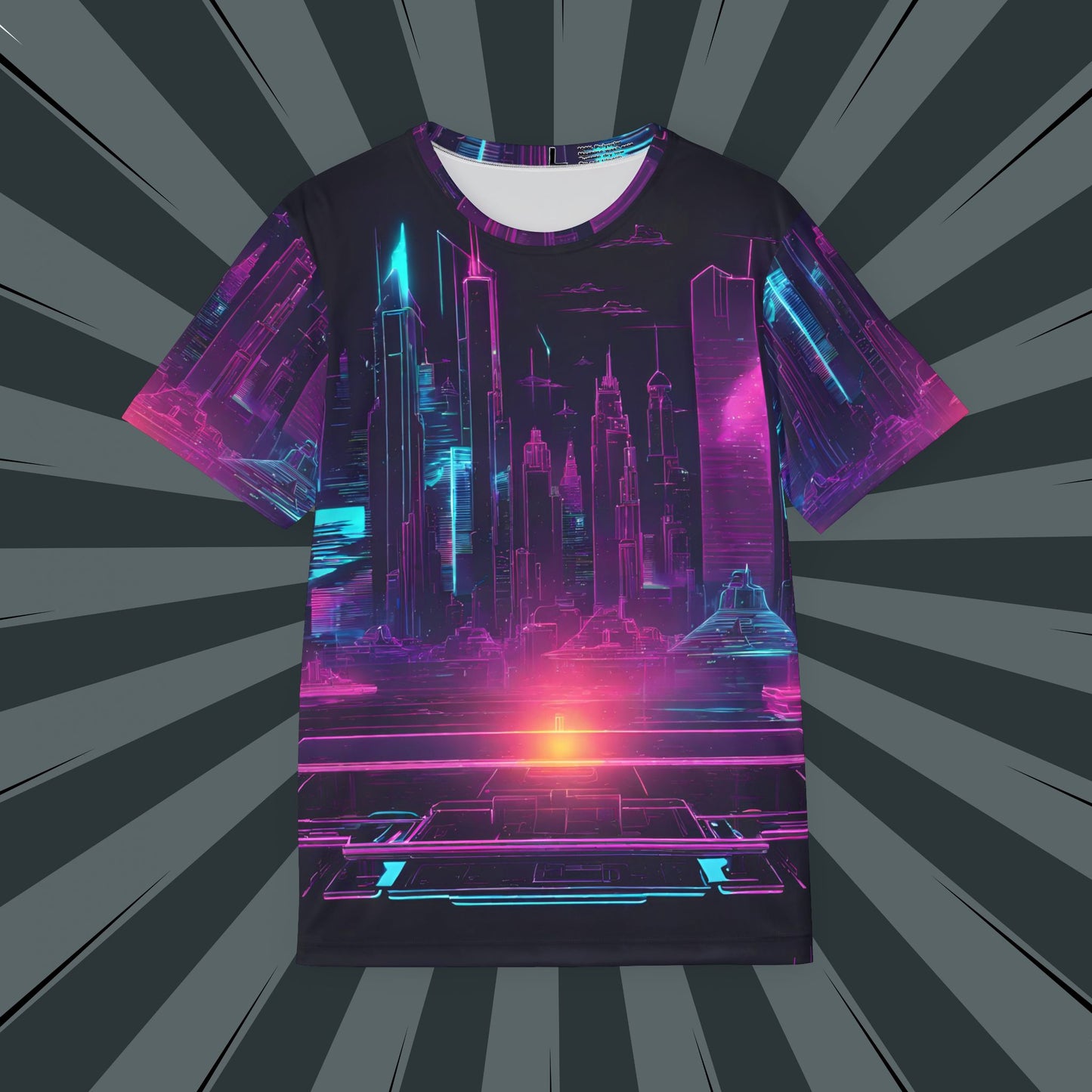 Futuristic City Design, Cyberpunk Jersey, Neon Graphic Tee, Cool Sportswear, Gift for Gamers & Tech Lovers