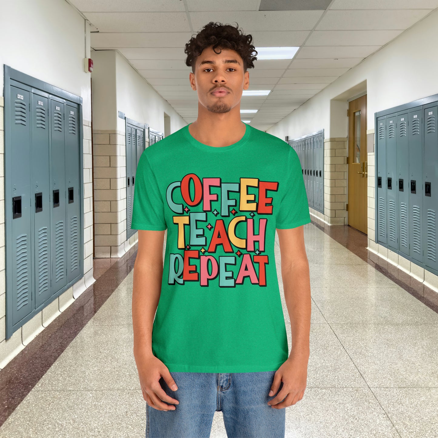 Coffee Teach Repeat Unisex Jersey Short Sleeve Tee