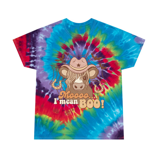 Cow saying moooo I mean boo Western Halloween Retro Tie-Dye Tee, Spiral Gifts for her Gifts for him