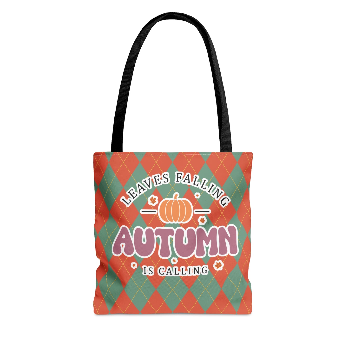 Vintage Green and Orange Rhombus pattern Fall Tote Bag (AOP) - Embrace Autumn's Beauty on the Go