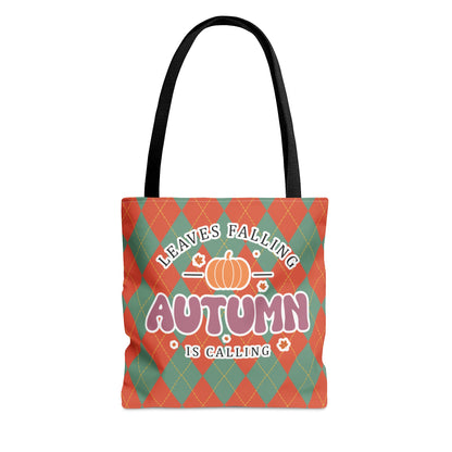 Vintage Green and Orange Rhombus pattern Fall Tote Bag (AOP) - Embrace Autumn's Beauty on the Go