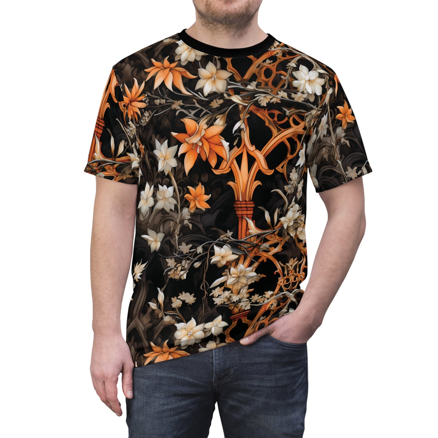 Halloween Floral Pattern Unisex Cut & Sew Tee (AOP)