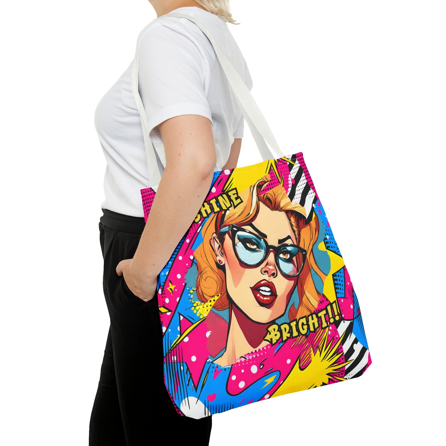 Shine Bright Lady on a Abstract Comic Pop AOP Tote Bag