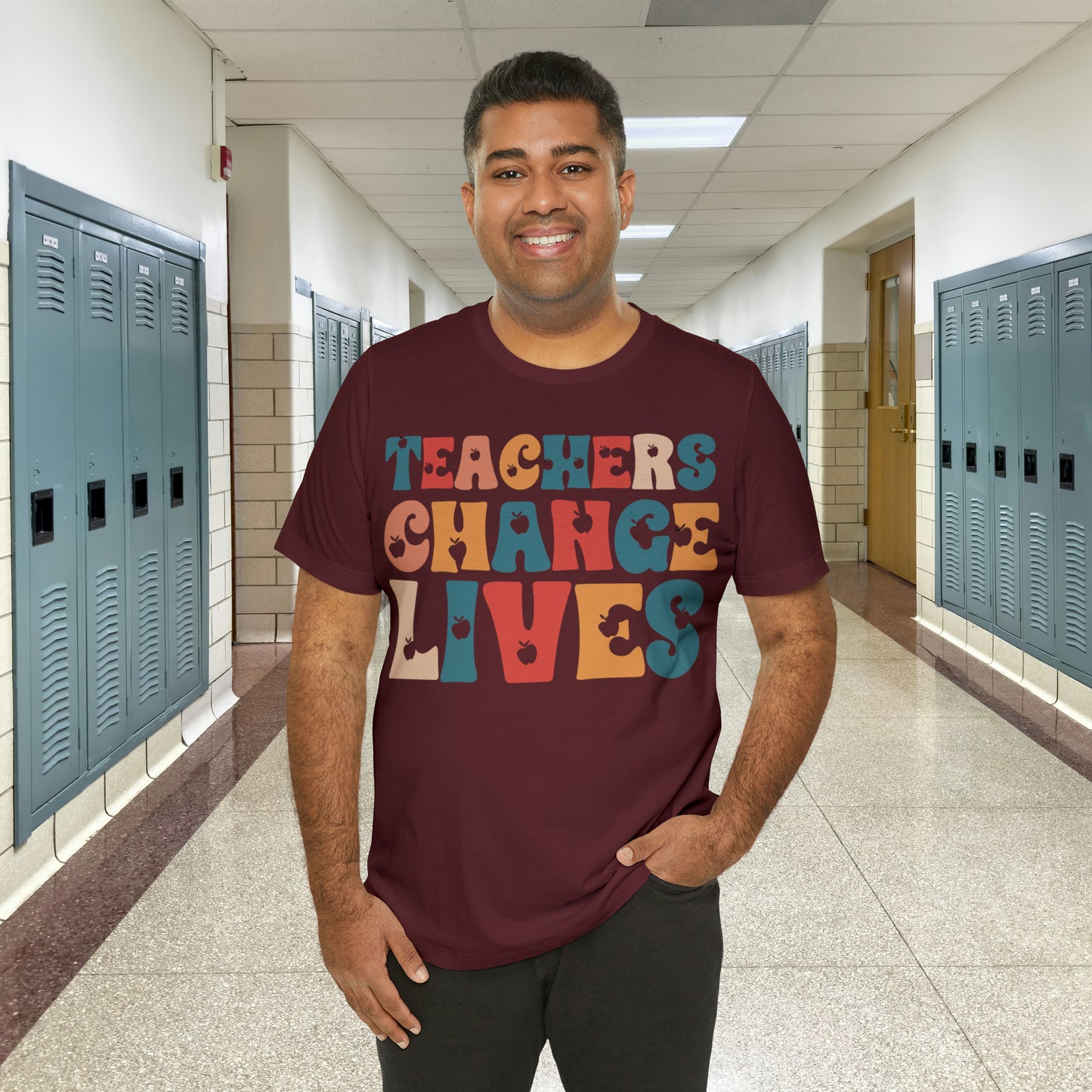 Colorful Teachers Change Lives Back to School Unisex Jersey Short Sleeve Tee Gifts for him, Gifts for Her