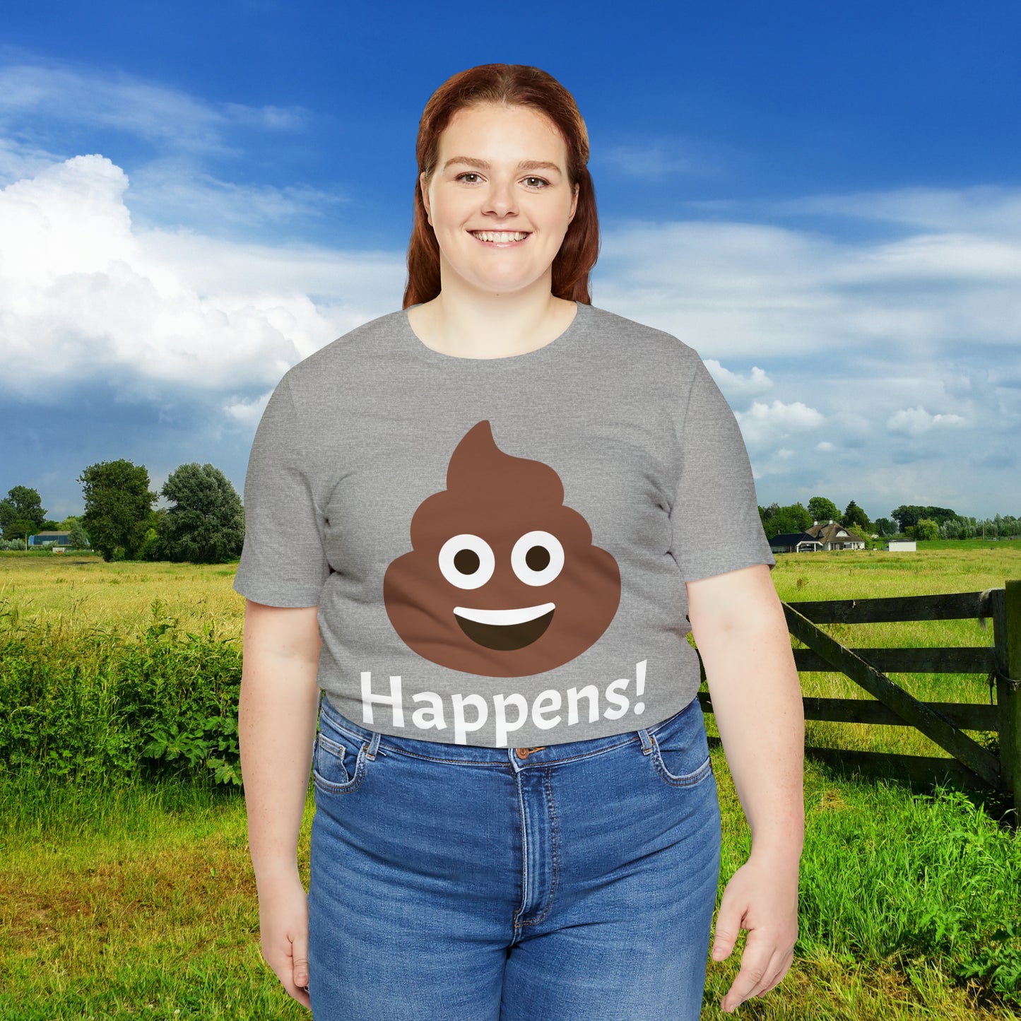 Embrace the Inevitable: 'Happens' Poop Emoji Unisex Jersey T-Shirt