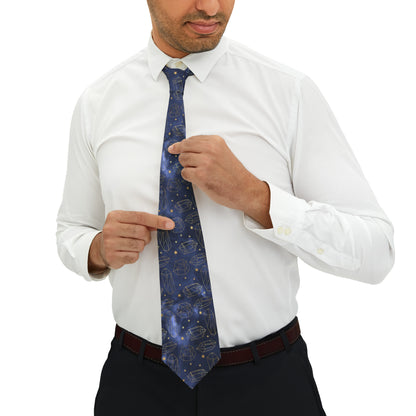 "DirkyThreadz Celestial Elegance Necktie - Sophisticated Cosmic Design in Gold & Blue"
