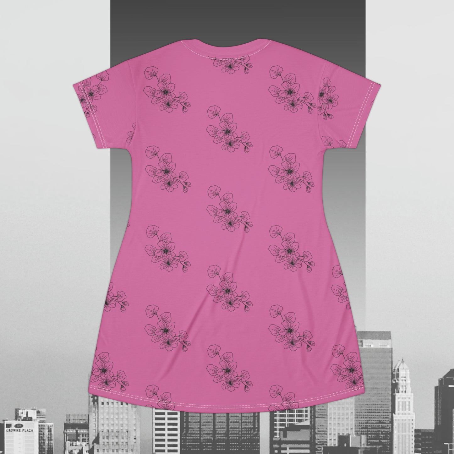 Floral Patter on pink T-Shirt Dress (AOP)