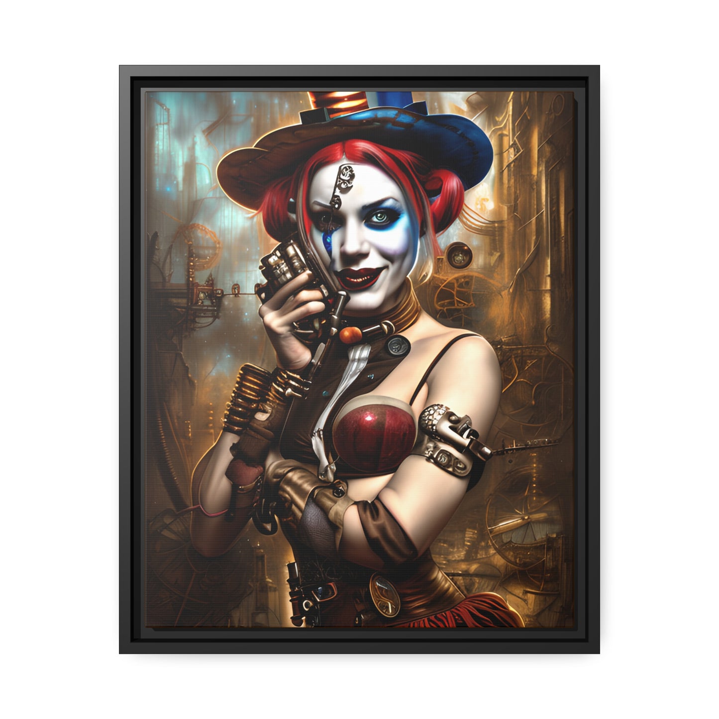 Hyper Realistic Steampunk Harley Quinn Matte Canvas, Black Frame