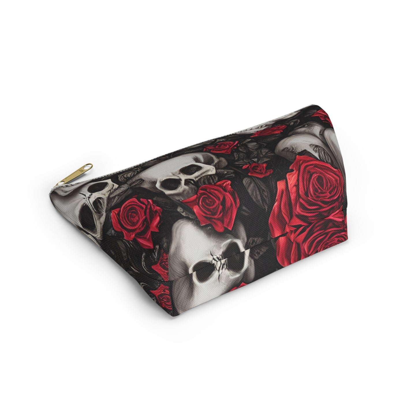 Hyper Realistic Skulls and Red Roses by artist Anne-Laure Goupil Accessory Pouch w T-bottom