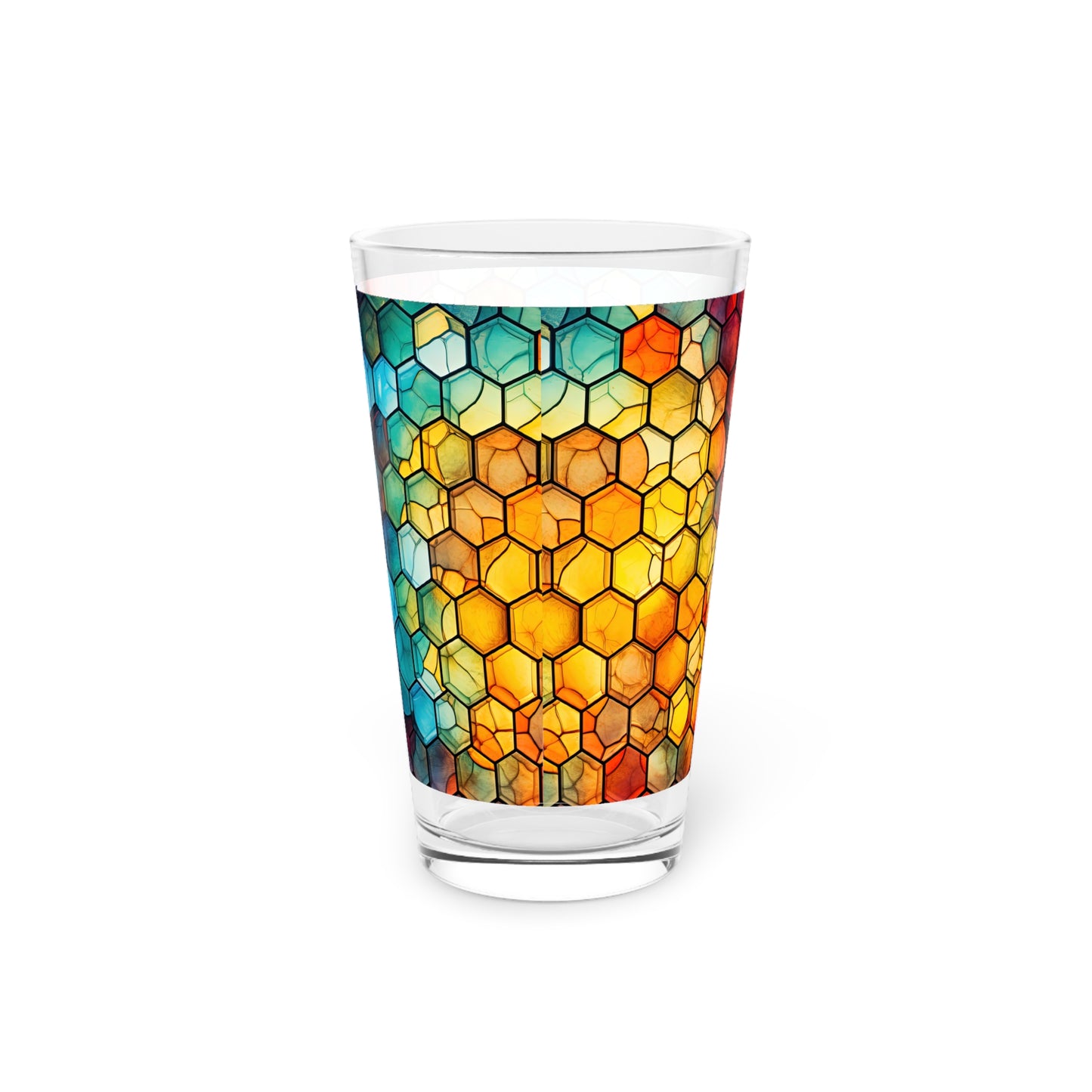 Honeycomb Suprise: A Blue and Yellow Honeycomb Stained Glass Artwork on a 16oz Pint Glass Gift idea gifts for home decor housewarming gift