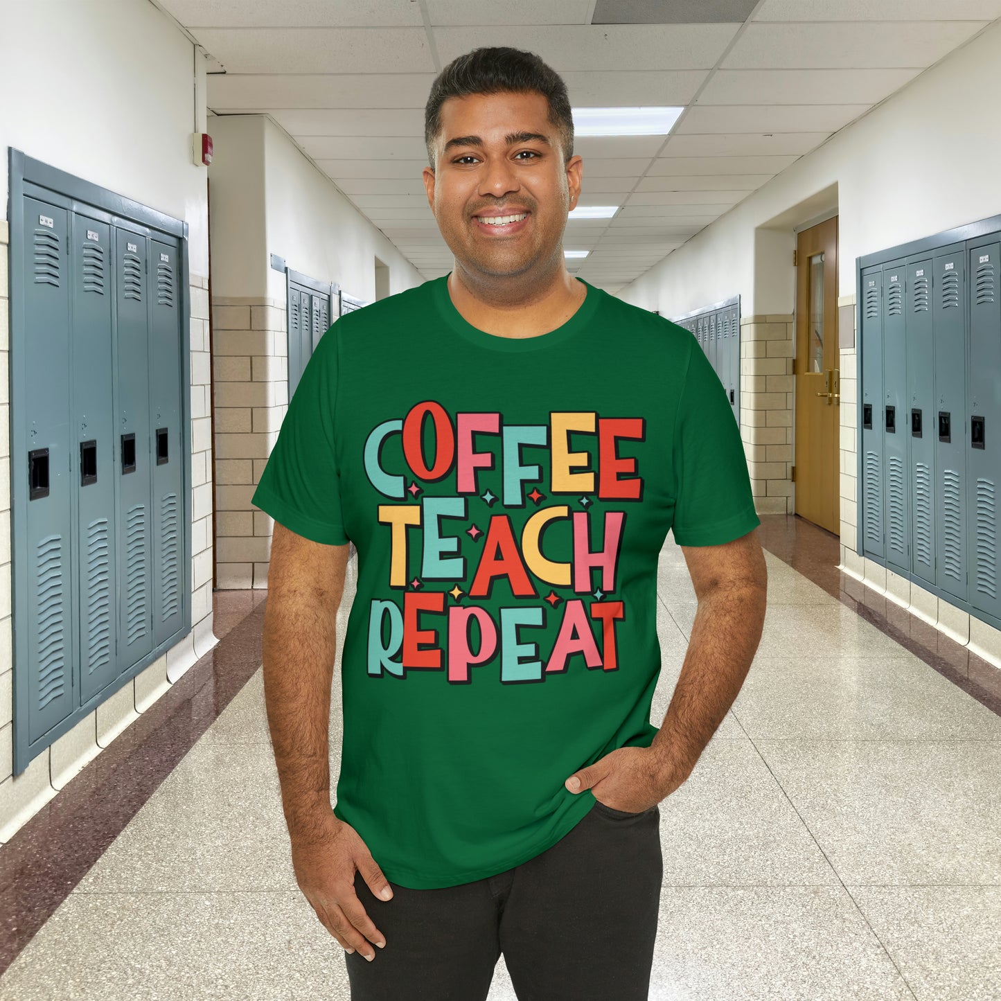 Coffee Teach Repeat Unisex Jersey Short Sleeve Tee