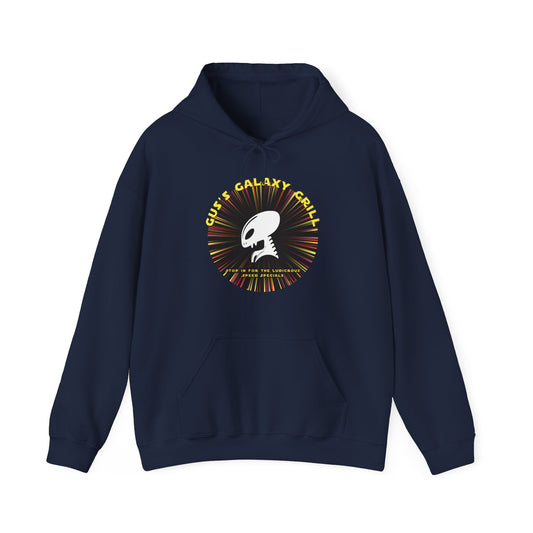 Gus's Galaxy Grill Unisex Heavy Blend™ Hooded Sweatshirt Hooded Hilarity, Galactic Gastro Couture, Intergalactic Apparel