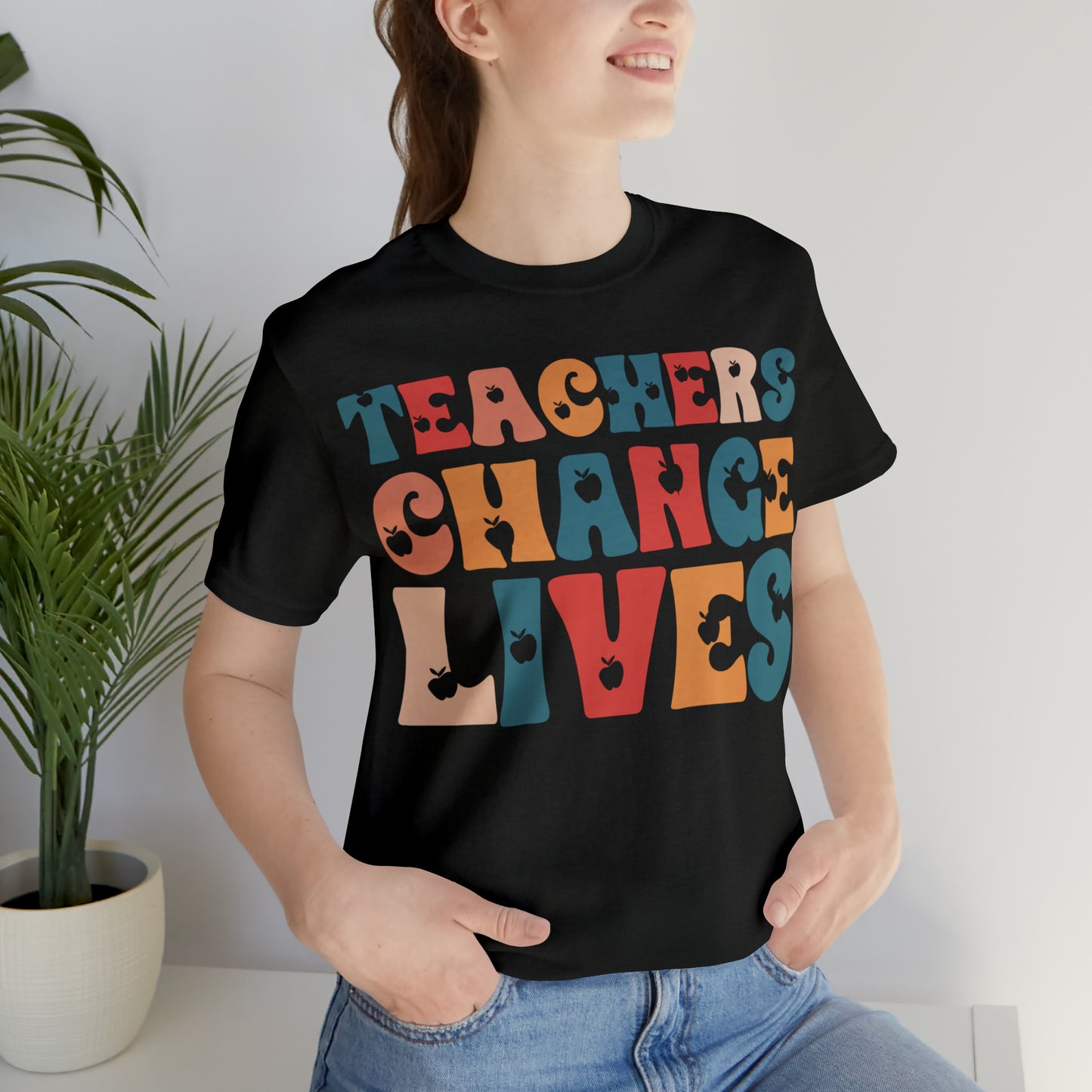 Colorful Teachers Change Lives Back to School Unisex Jersey Short Sleeve Tee Gifts for him, Gifts for Her