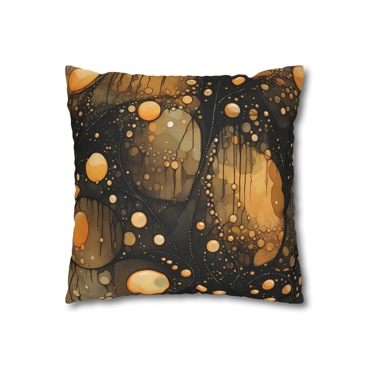 Halloween Yellow Orange Floating Blobs and Dark Spun Polyester Square Pillow Case