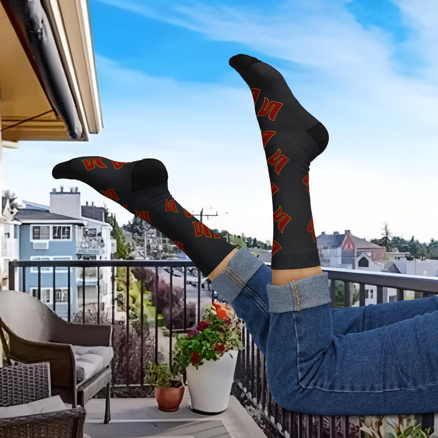 Shuli Network “S” Socks— Bold All-Over Print Crew Socks