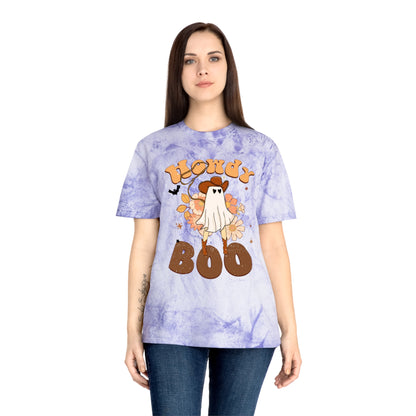 Cowboy Ghost saying Howdy Boo Retro Halloween Unisex Color Blast T-Shirt Gifts for her