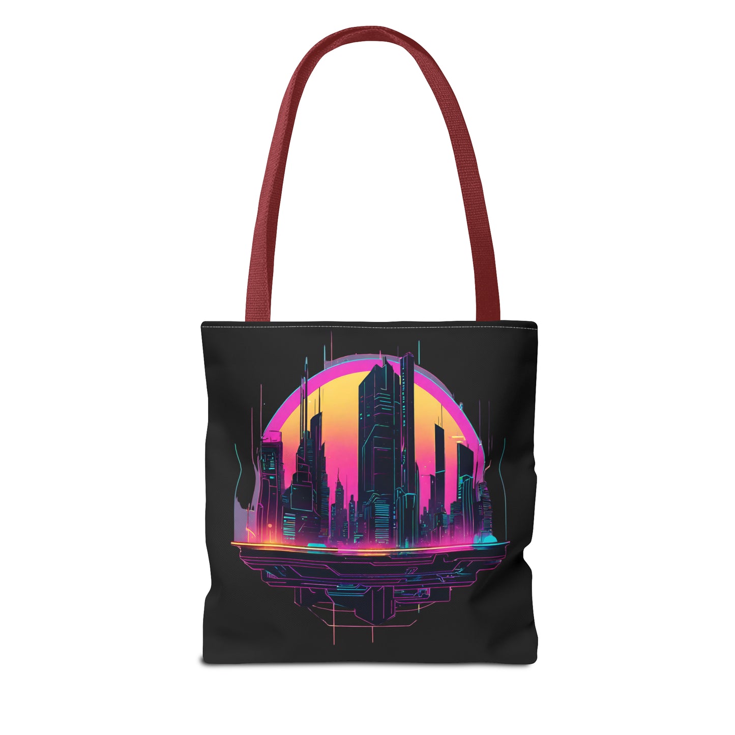 Cyberpunk City Landscape AOP Tote Bag 3 sizes 5 color handle options