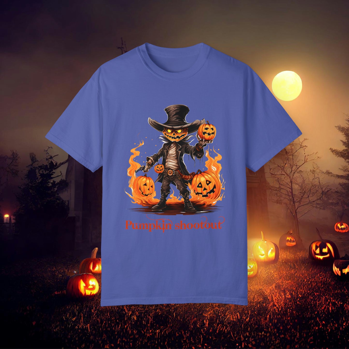 Cowboy Skeleton Gunslinger Pumpkin Shoot Out Halloween Unisex Garment-Dyed T-shirt Gifts for her Gifts for him