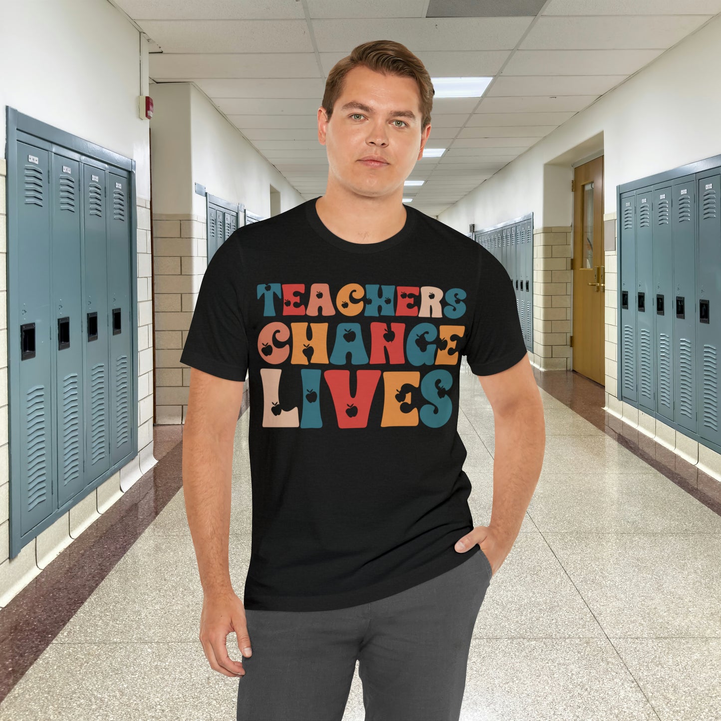 Colorful Teachers Change Lives Back to School Unisex Jersey Short Sleeve Tee Gifts for him, Gifts for Her