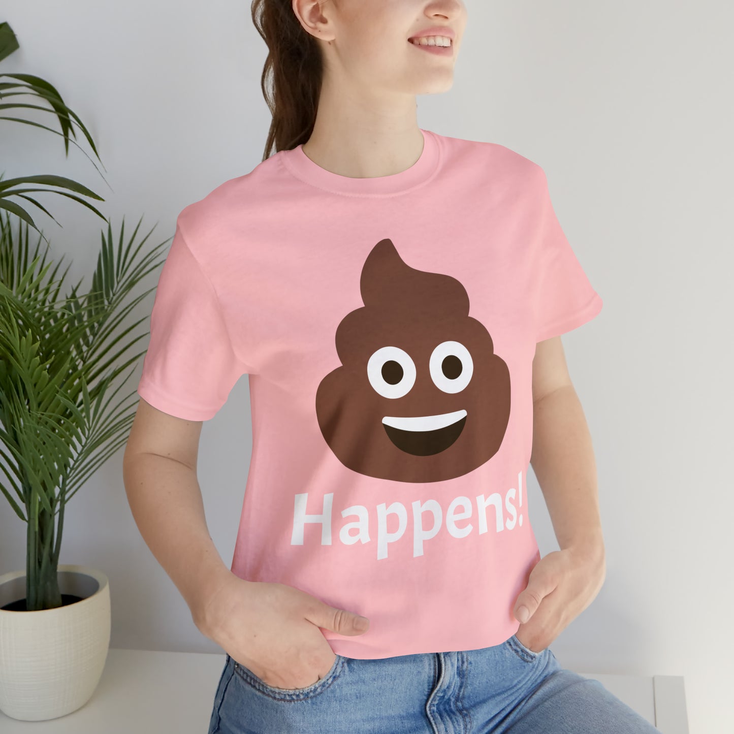 Embrace the Inevitable: 'Happens' Poop Emoji Unisex Jersey T-Shirt