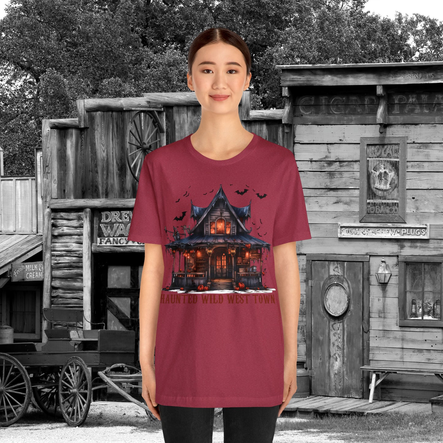 Haunted Wild West Town Halloween Western Unisex Jersey Short Sleeve Tee Gifts for Him Gifts For Her