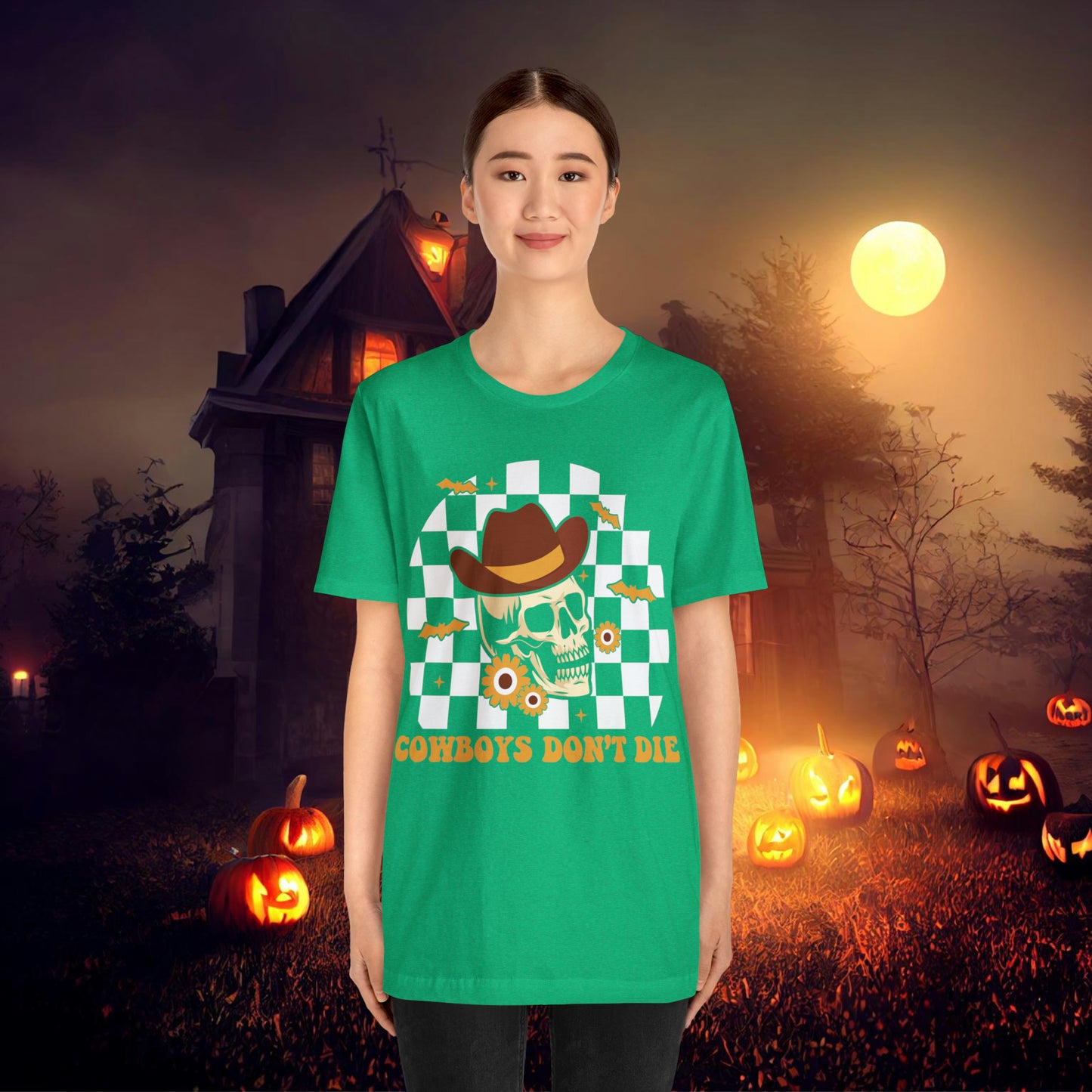 Cowboys Don't Die Retro Western Halloween Unisex Jersey Short Sleeve Tee Gifts for Her Gifts for him.