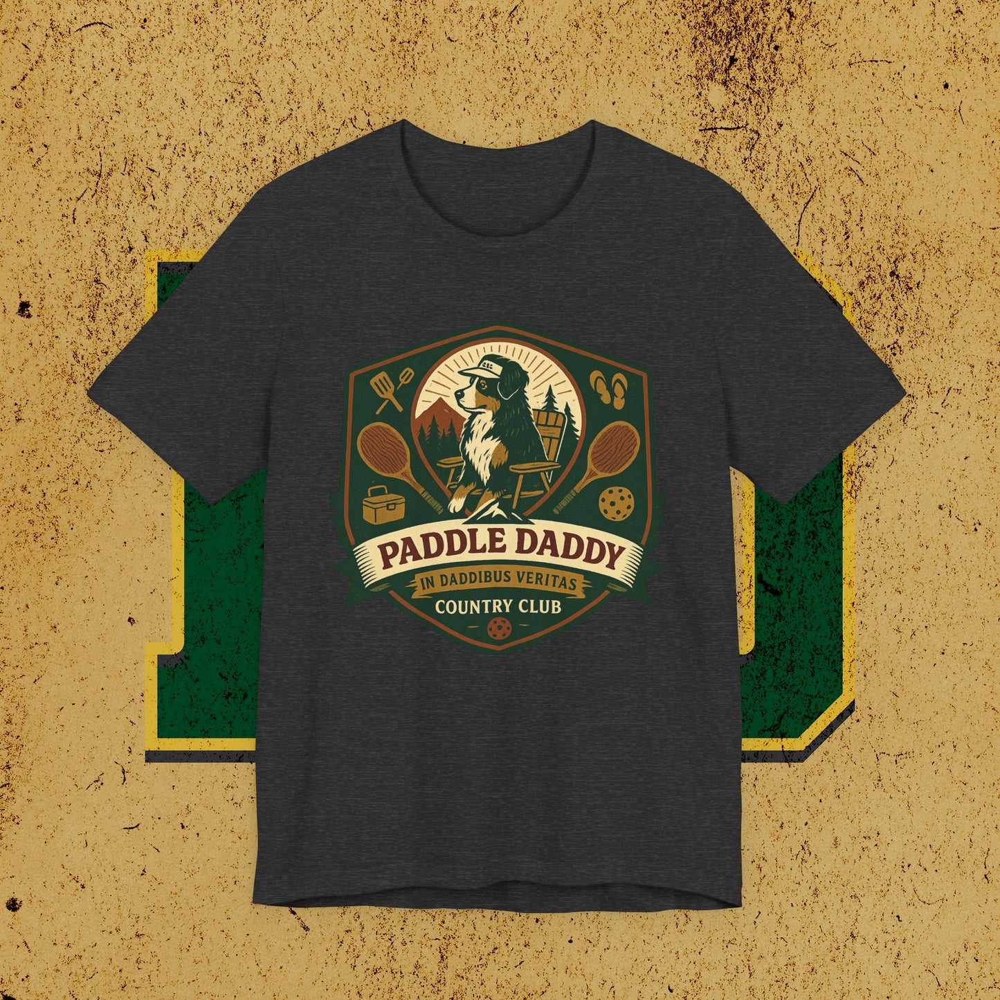 Paddle Daddy Country Club T-Shirt  Chloe Dog Graphic Tee, Funny Pickleball & Grill Shirt, In Daddibus Veritas Dadcore Apparel