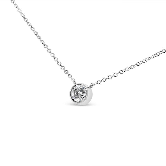 10K White Gold 1/2 Carat Round Brilliant-Cut Diamond Modern Bezel-Set Solitaire 16"-18" Pendant Necklace (H-I Color, SI2-I1 Clarity)