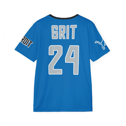Custom Name & Number Detroit Gridiron Chuckles: Men's AOP Sports Jersey - Because Winning is Better with a Side of Laughter sports apparel