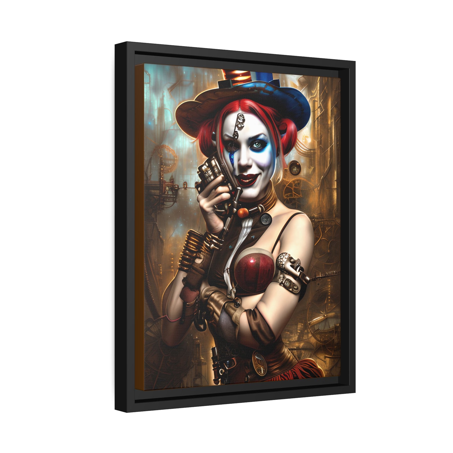 Hyper Realistic Steampunk Harley Quinn Matte Canvas, Black Frame