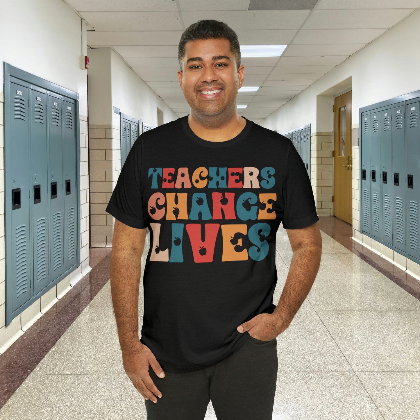 Colorful Teachers Change Lives Back to School Unisex Jersey Short Sleeve Tee Gifts for him, Gifts for Her