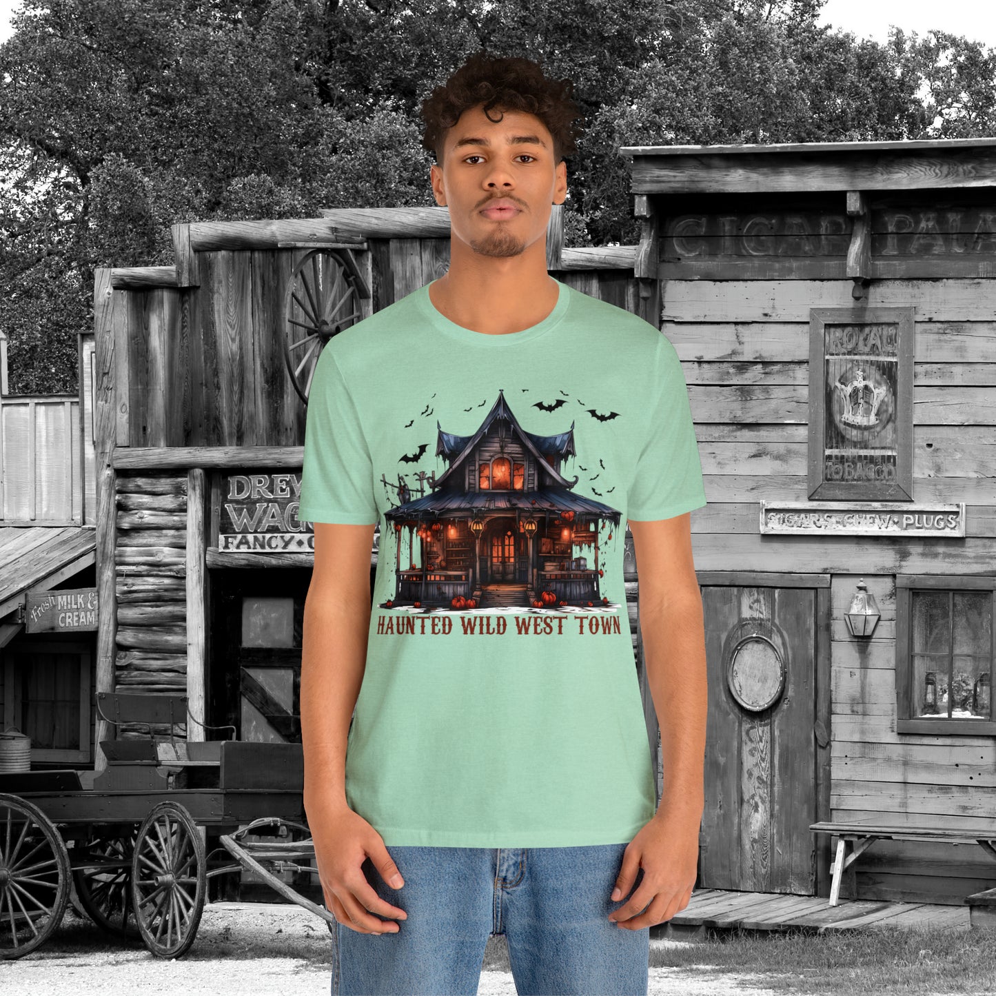 Haunted Wild West Town Halloween Western Unisex Jersey Short Sleeve Tee Gifts for Him Gifts For Her