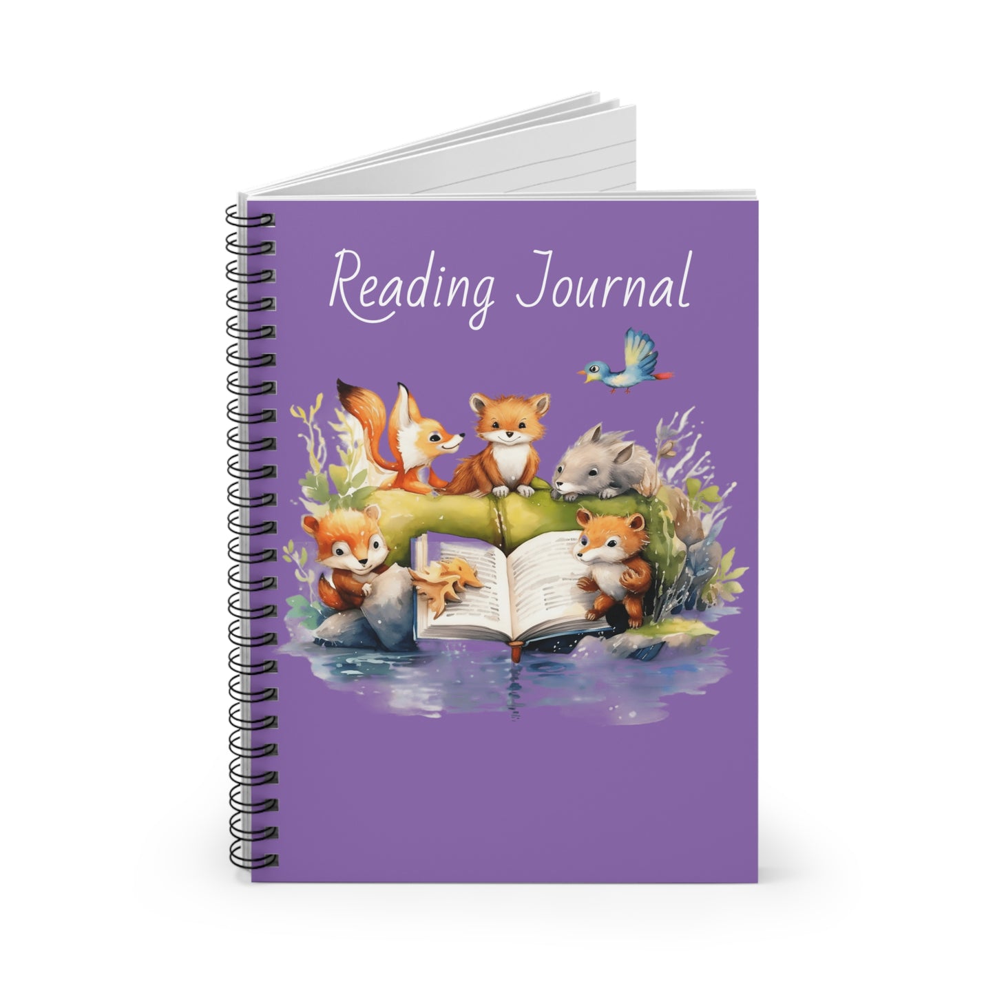 Woodland Creatures in the Forest Reading a book Spiral Notebook - Ruled Line Reading Journal, Gifts for Readers Gifts for Students