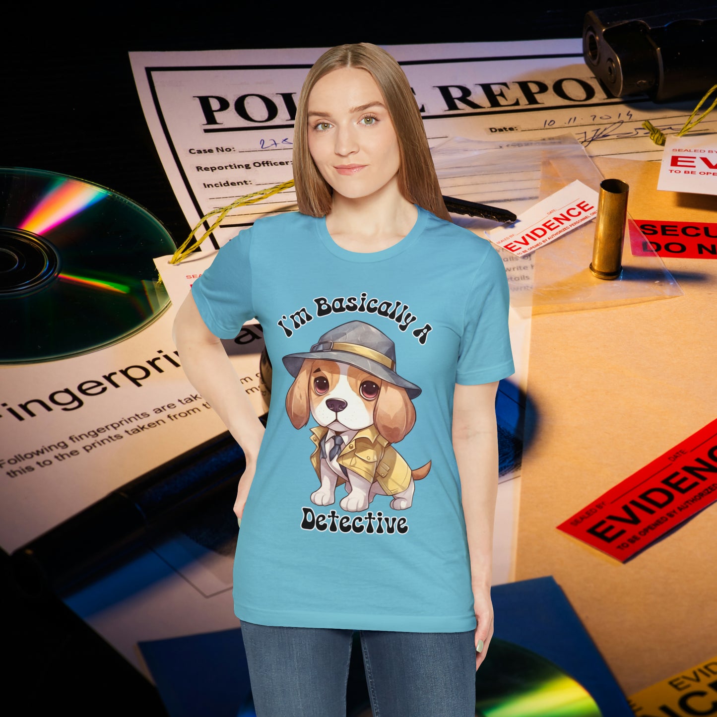 Detective Beagle Puppy True Crime I'm Basically a Detective Unisex Jersey Short Sleeve Tee Gift for Dog Lovers Gifts for him Gifts for her