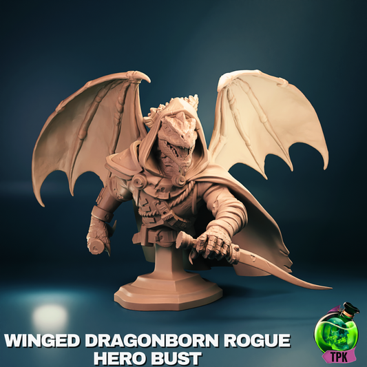 Winged Dragonborn Male Rogue Miniature and Bust