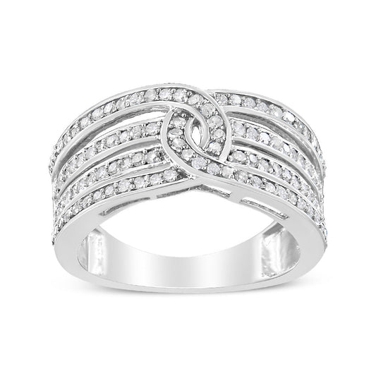 .925 Sterling Silver 1/2 Cttw Diamond Multi-Row Bypass Band Ring (I-J Color, I3 Clarity) - Size 7