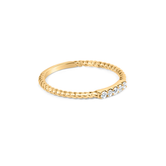 10K Yellow Gold 1/10 Cttw Diamond 5 Stone Braided Shank Band Ring (I-J Color, I2-I3 Clarity)- Ring Size 6