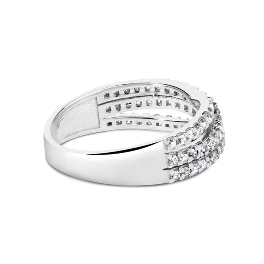 10K White Gold 3/4 Cttw Princess Natural Diamond Split Shank and Weave Band Ring (H-I Color, SI1-SI2 Clarity) - Ring Size 7