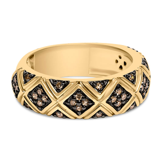 10K Yellow Gold Plated .925 Sterling Silver 3/8 Cttw Champagne Diamond Geometric Style Band Ring - Size 7