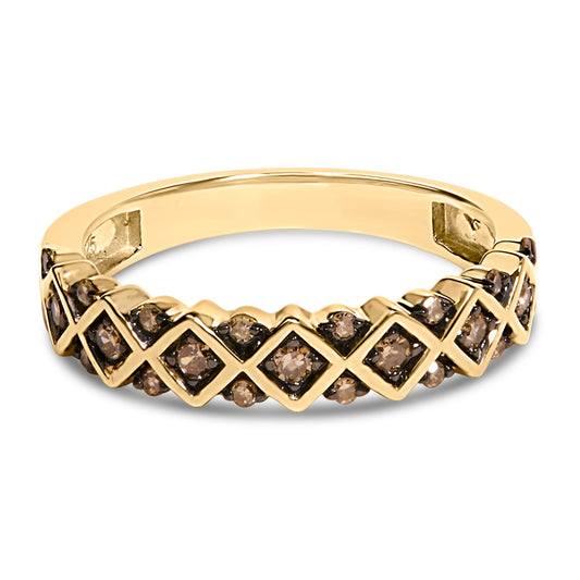 10K Yellow Gold Plated .925 Sterling Silver 1/4 Cttw Champagne Diamond Geometric Band Ring - Size 7