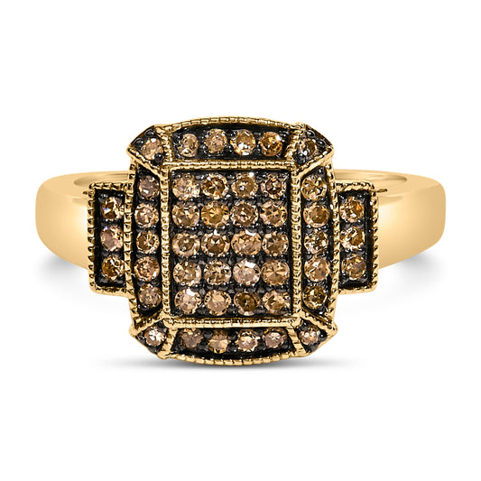 10K Yellow Gold Plated .925 Sterling Silver 1/2 Cttw Champagne Diamond Step Up Ring - Size 7