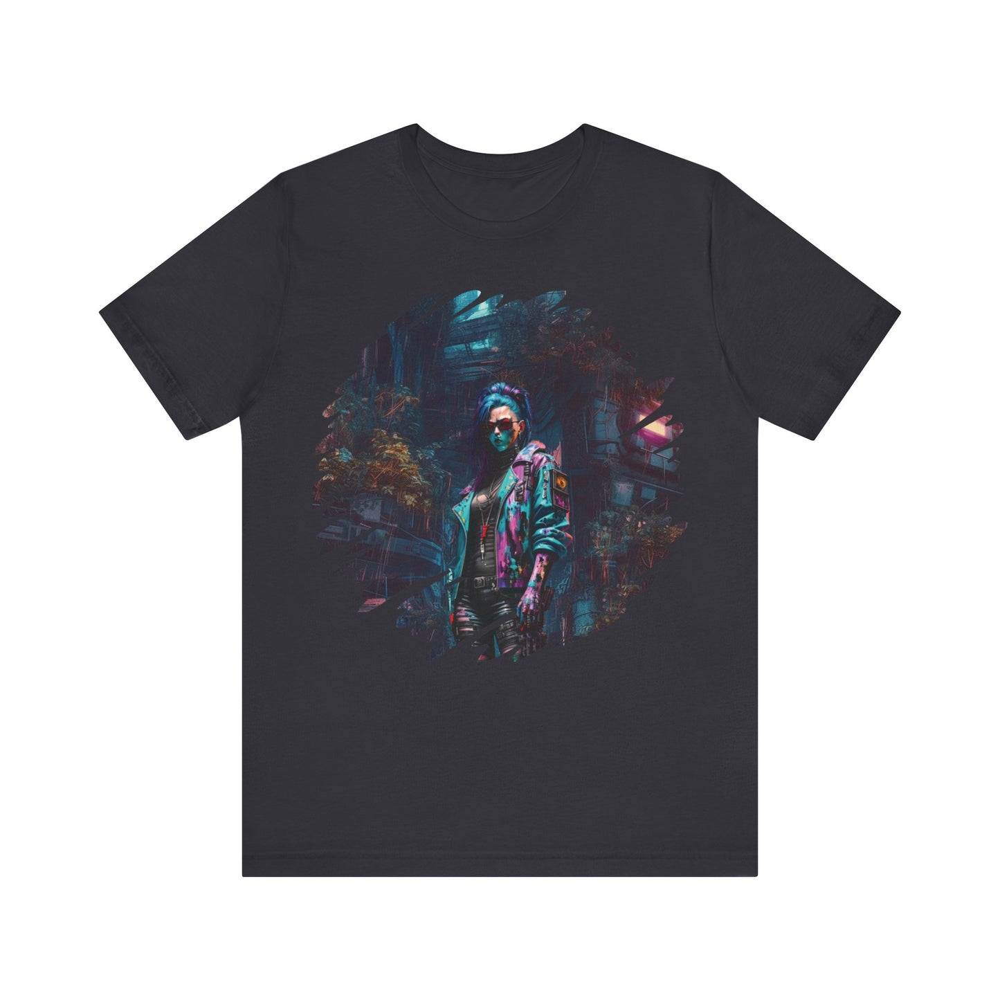 Cyberpunk Girl T-Shirt - Unisex Jersey Tee with Futuristic Cityscape Graphic cyberpunk fashion