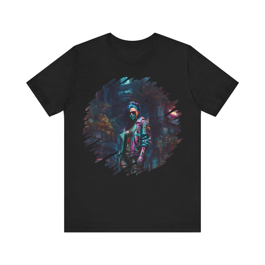 Cyberpunk Girl T-Shirt - Unisex Jersey Tee with Futuristic Cityscape Graphic cyberpunk fashion