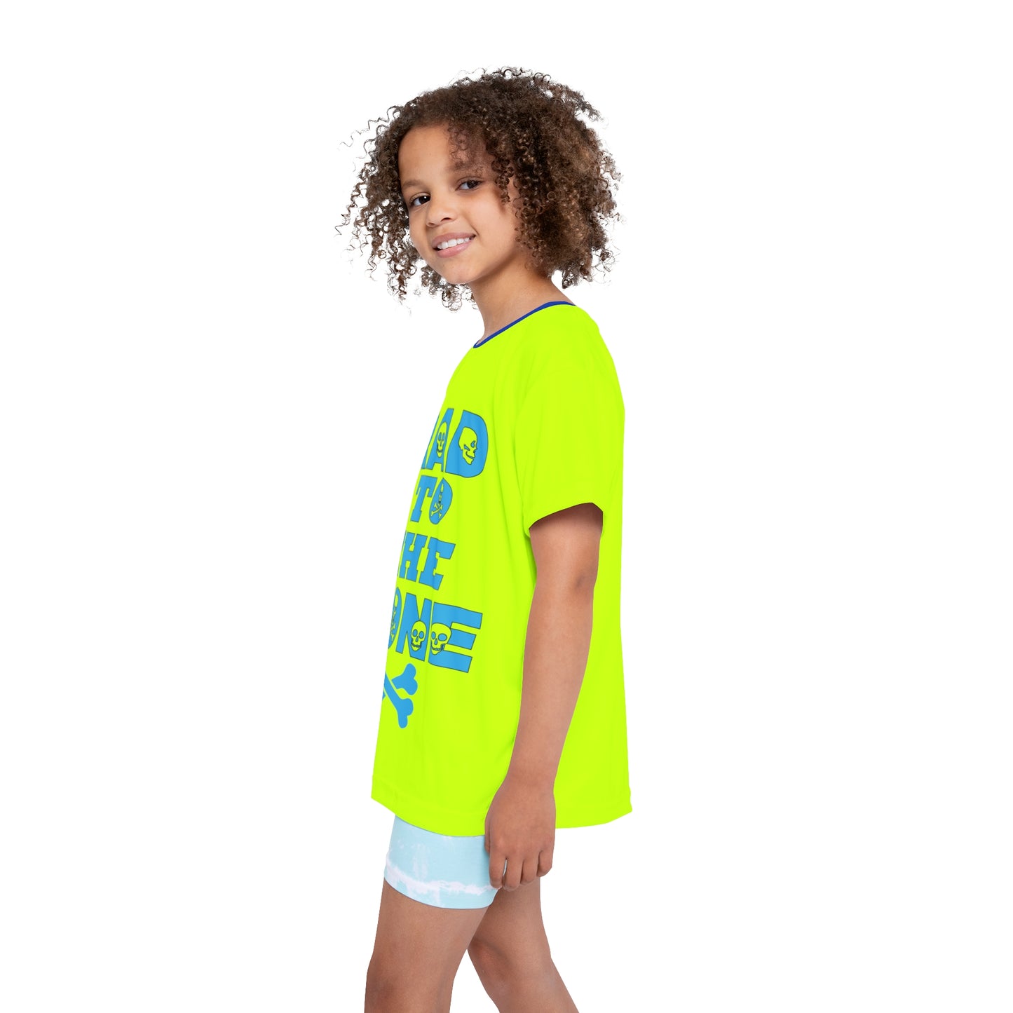 Neon Yellow Rad To The Bone Kids Sports Jersey | All-Over Print Youth Athletic Shirt | Stylish Sports Tee | Active Kids Fashion