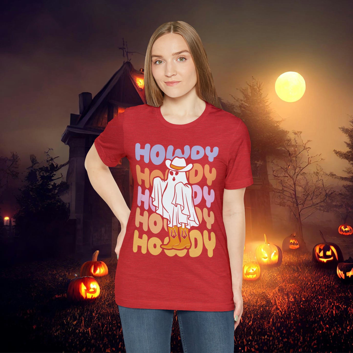 Cowboy Ghost Howdy Retro Halloween Unisex Jersey Short Sleeve Tee Gifts for Him Gifts For Her