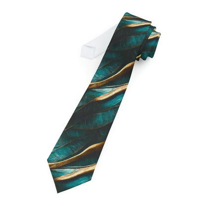 "DirkyThreadz Feather Elegance Necktie - Stylish Teal & Gold Design for Timeless Sophistication"