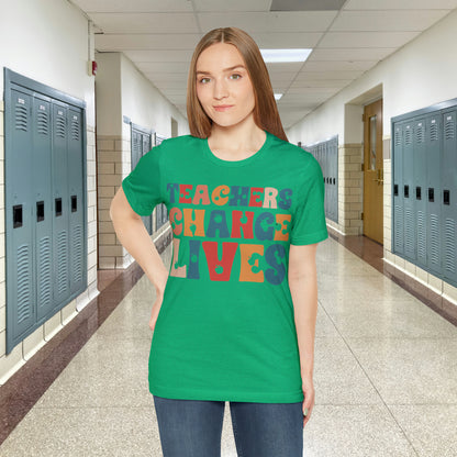 Colorful Teachers Change Lives Back to School Unisex Jersey Short Sleeve Tee Gifts for him, Gifts for Her