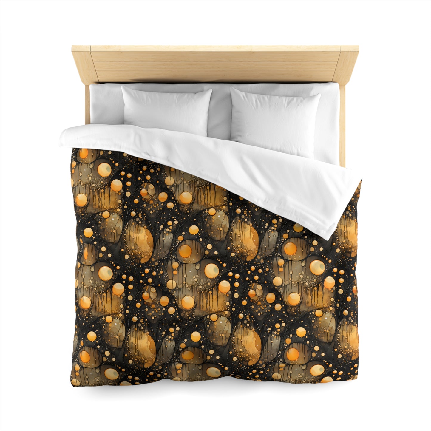 Halloween Yellow Orange Floating Blobs and Dark Microfiber Duvet Cover